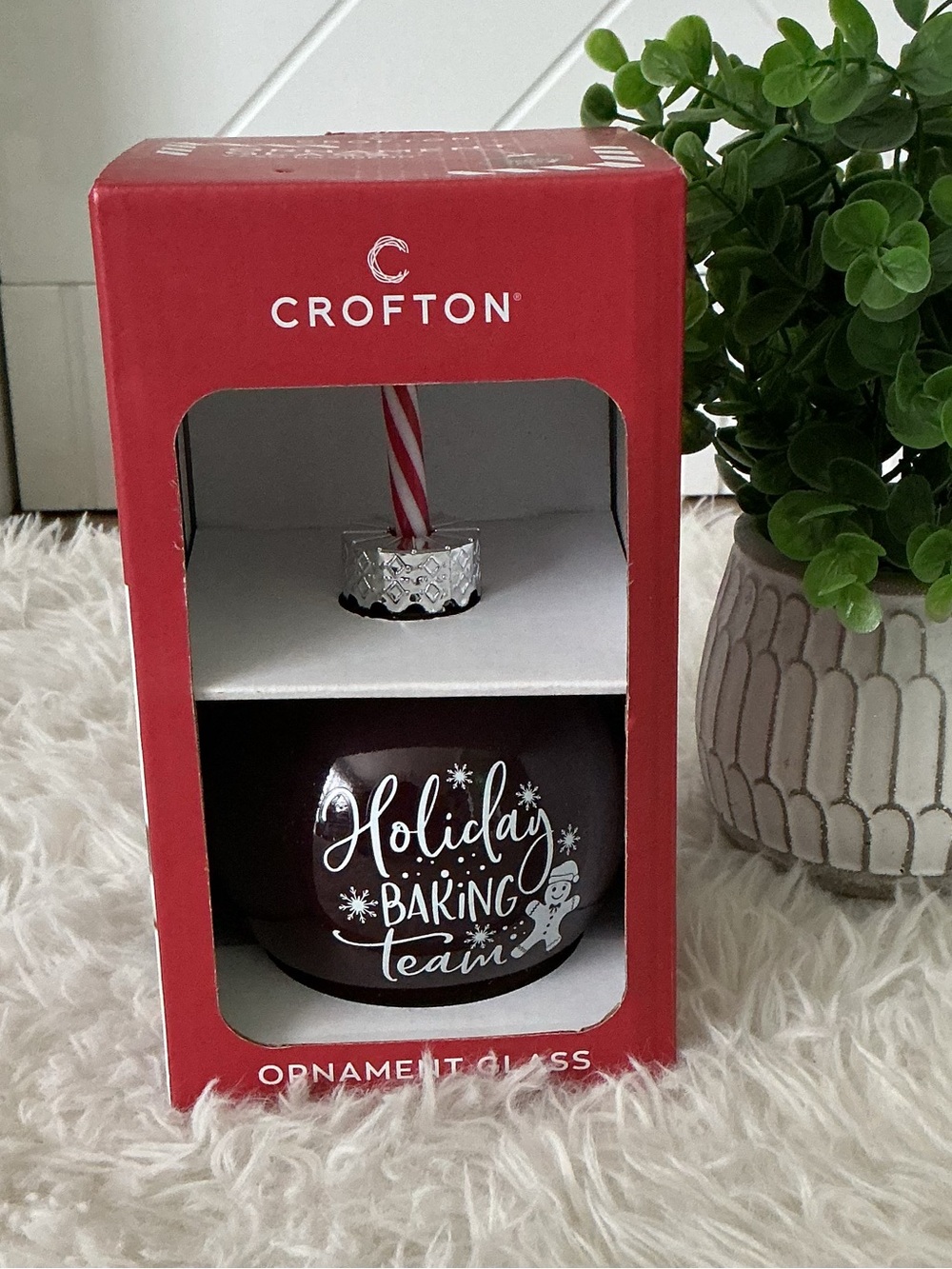 CROFTON Holiday Ornament Glass with Straw "Holiday Baking Team' Red Gift Cup NIB